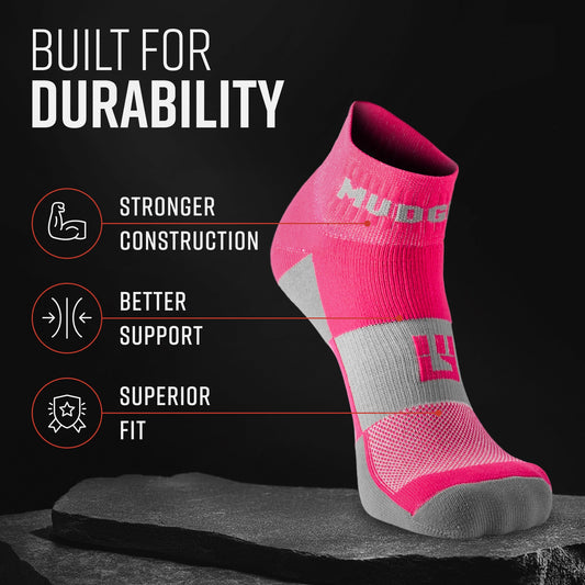 MudGear Quarter (¼) Crew Socks - Pink/Gray (2 pair pack)