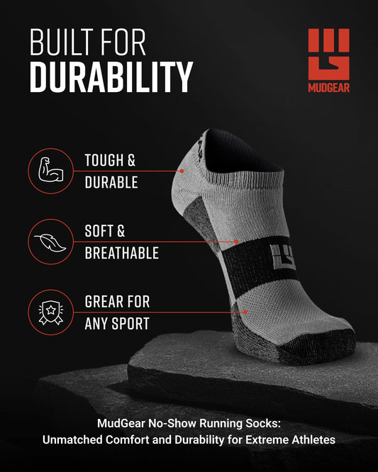 No-Show Running Socks - Gray/Black (2 Pair Pack)