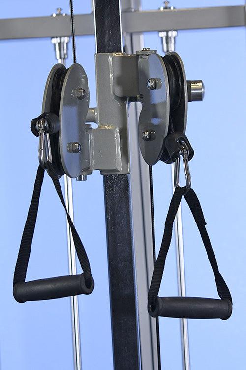Dual Function High-Low Pulley Combo - Muscle D Fitness - Vertical Adjustable - Pin Selectorized - Handle Storage