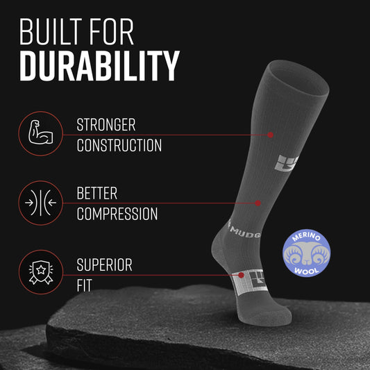 MudGear Tall Compression Merino Wool Socks - Gray/Light Gray (1 Pair)