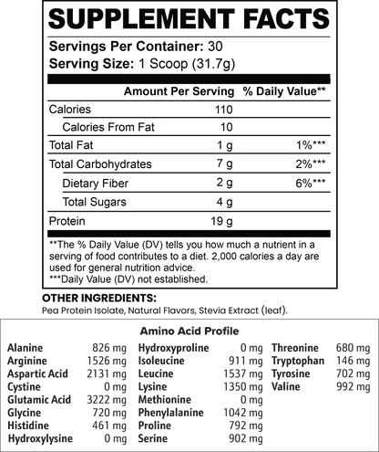 Chocolate Vegan Pea Protein Isolate Powder, 2.09 lbs