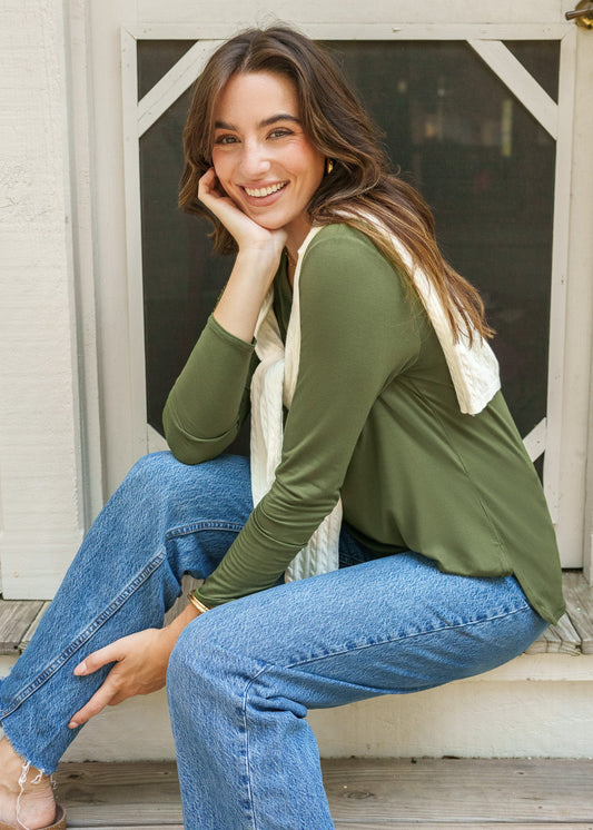 Olive Hi/Lo Bamboo Long Sleeve Top