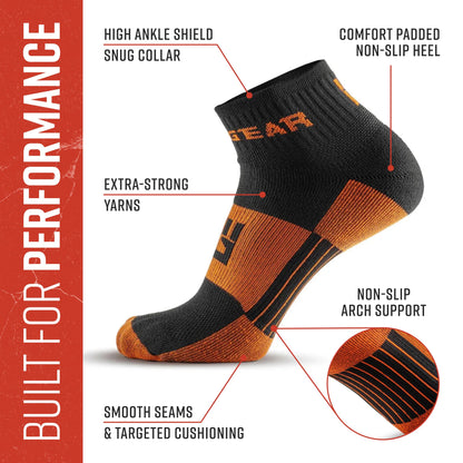 MudGear Quarter (¼) Crew Socks - Black/Orange (2 pair pack)