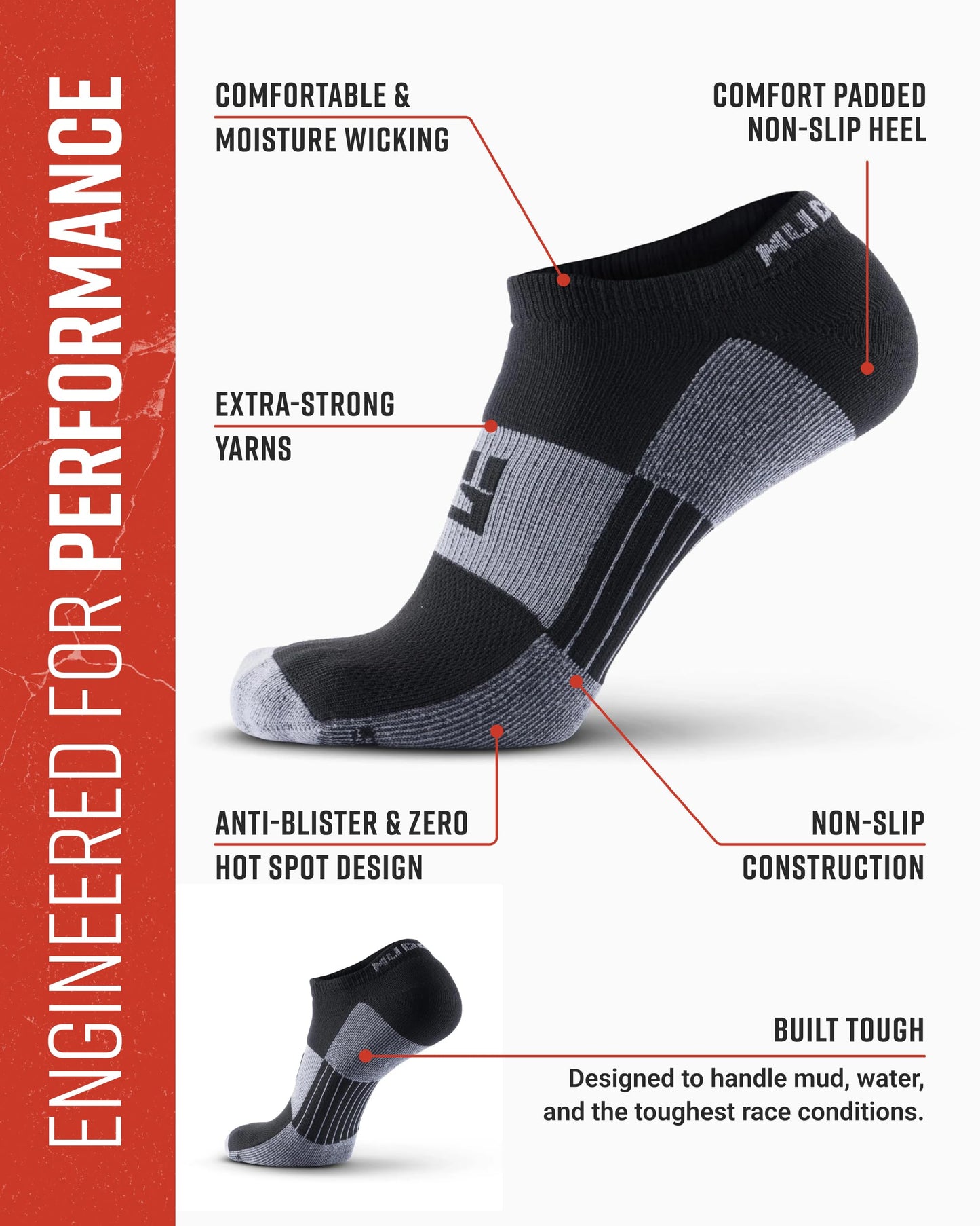 No-Show Running Socks - Black/Gray (2 Pair Pack)