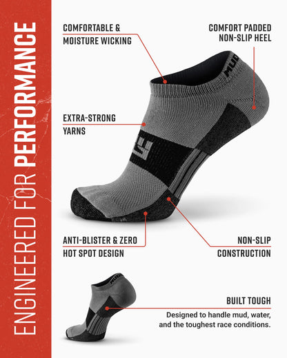 No-Show Running Socks - Gray/Black (2 Pair Pack)