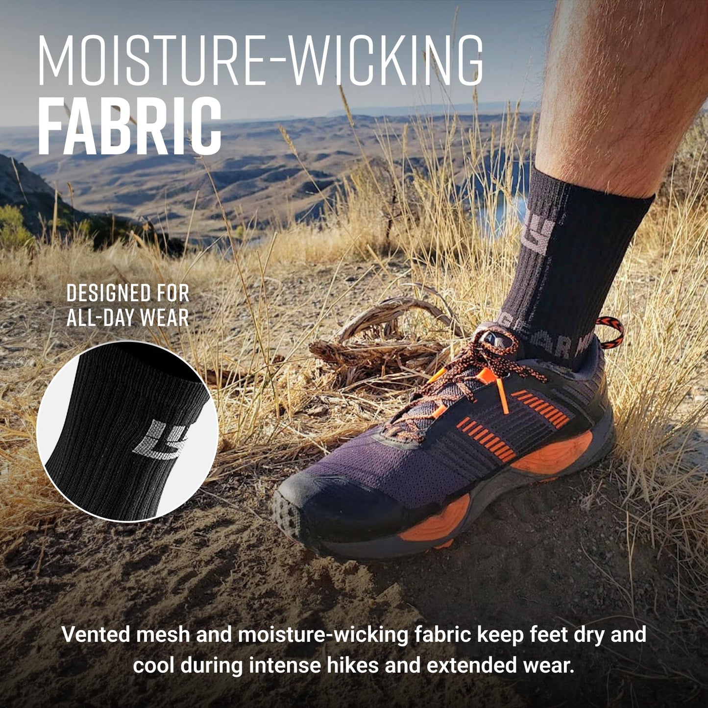 Performance Hiking/Trekking Sock - Black/Gray (2 Pair Pack)