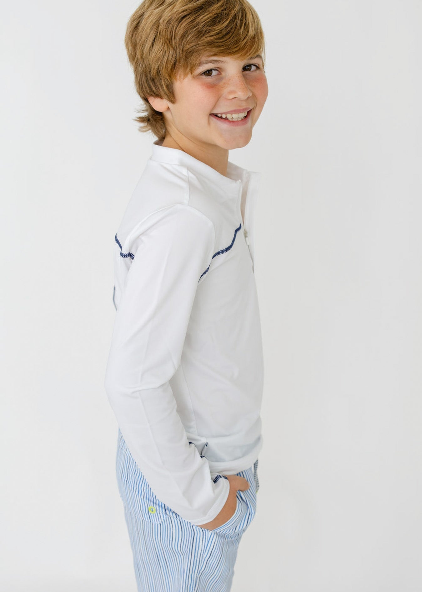 Boys White Zip Rashguard