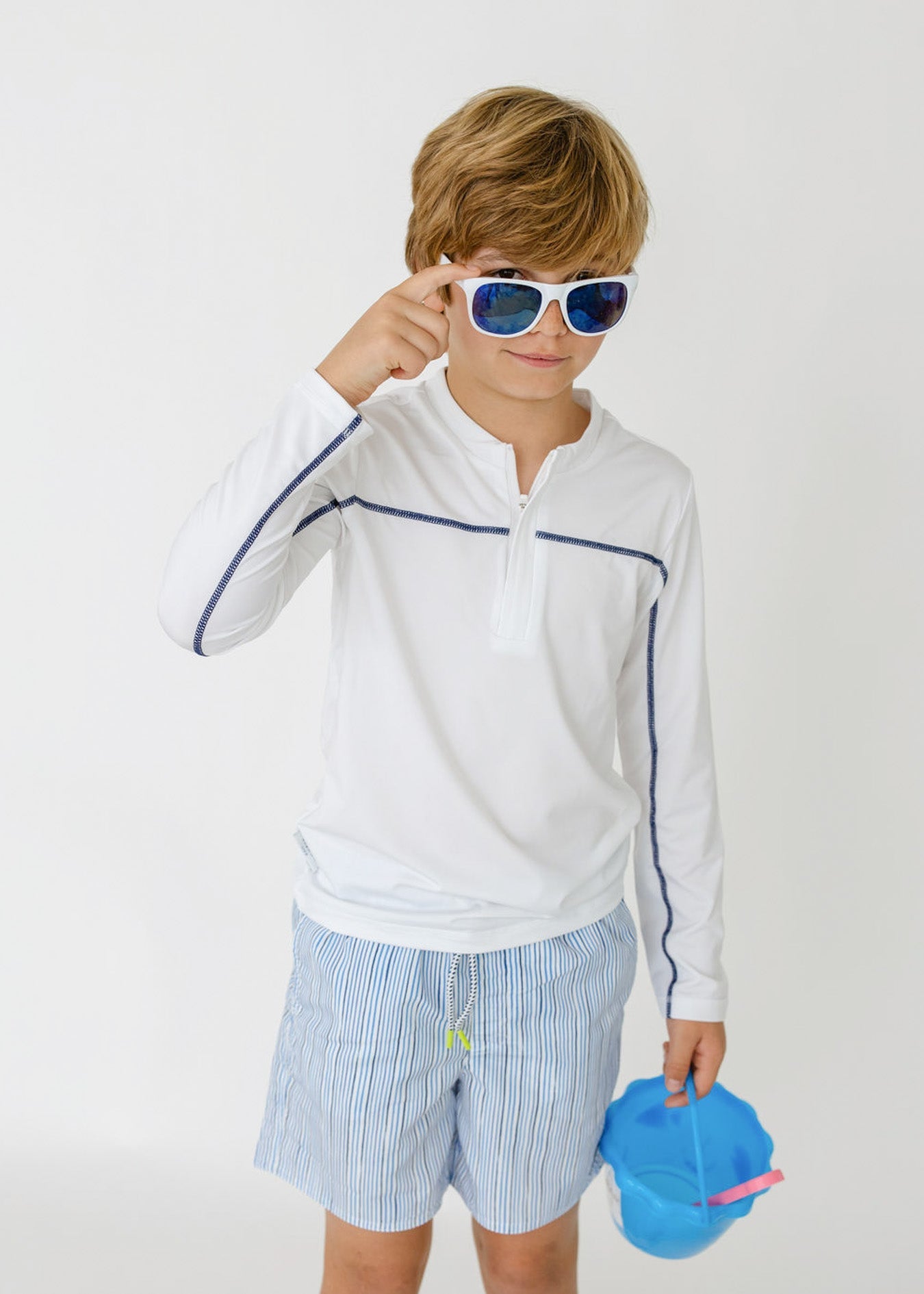 Boys White Zip Rashguard