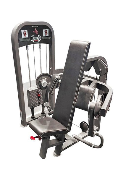 Classic Selectorized Biceps Curl by Muscle D Fitness - Adjustable Seat - Pin Selectorized Weight Stack
