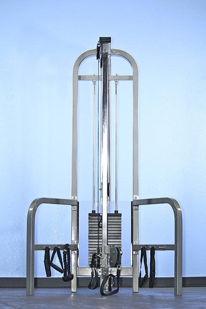 Dual Function High-Low Pulley Combo - Muscle D Fitness - Vertical Adjustable - Pin Selectorized - Handle Storage