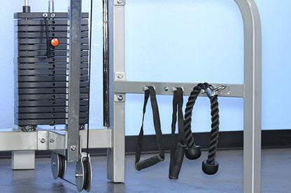 Dual Function High-Low Pulley Combo - Muscle D Fitness - Vertical Adjustable - Pin Selectorized - Handle Storage