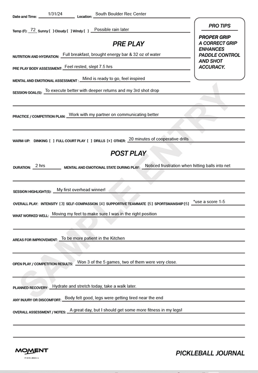 Moment Pickleball Practice & Play Mindfulness Journal