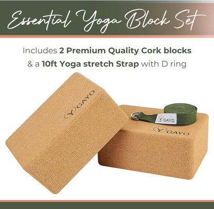 Sustainable Large Cork Yoga Blocks & Strap Set