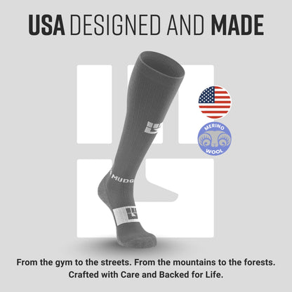 MudGear Tall Compression Merino Wool Socks - Gray/Light Gray (1 Pair)