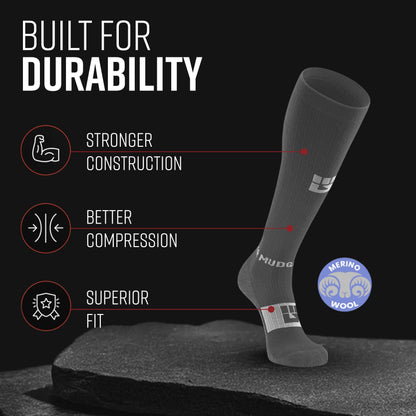 MudGear Tall Compression Merino Wool Socks - Gray/Light Gray (1 Pair)