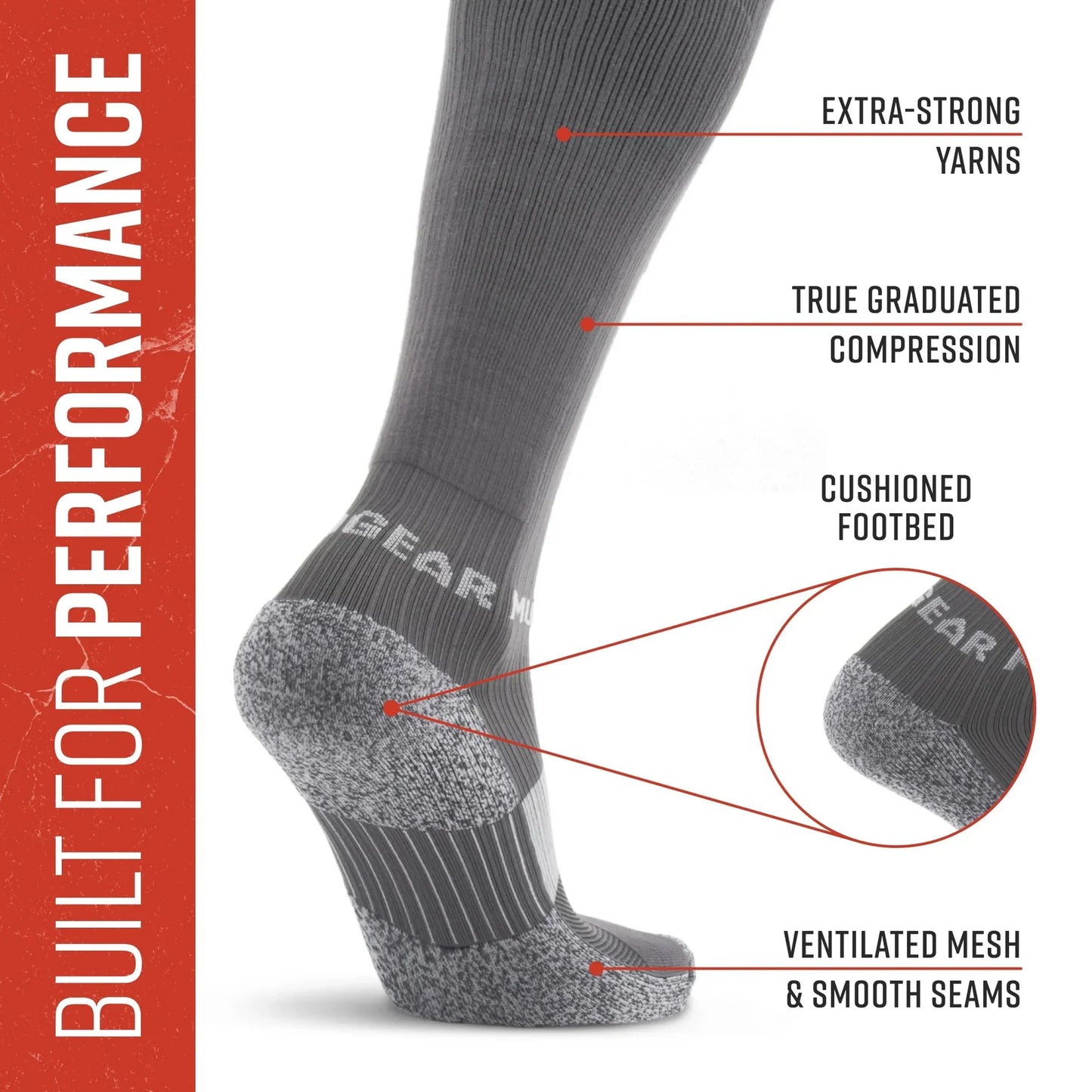 MudGear Tall Compression Merino Wool Socks - Gray/Light Gray (1 Pair)