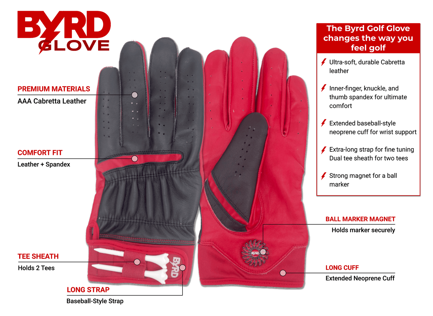 THE BYRD GOLF GLOVE - Black/Red
