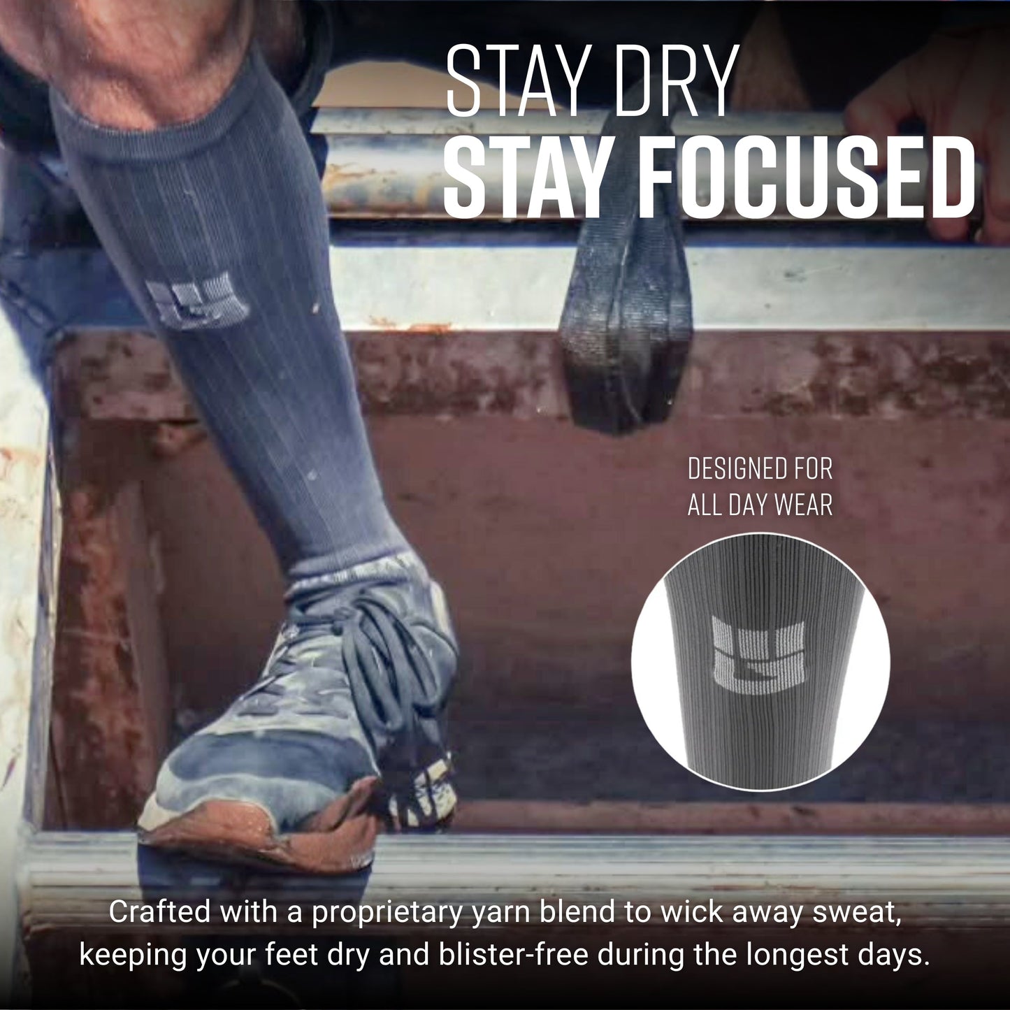 MudGear Tall Compression Merino Wool Socks - Gray/Light Gray (1 Pair)